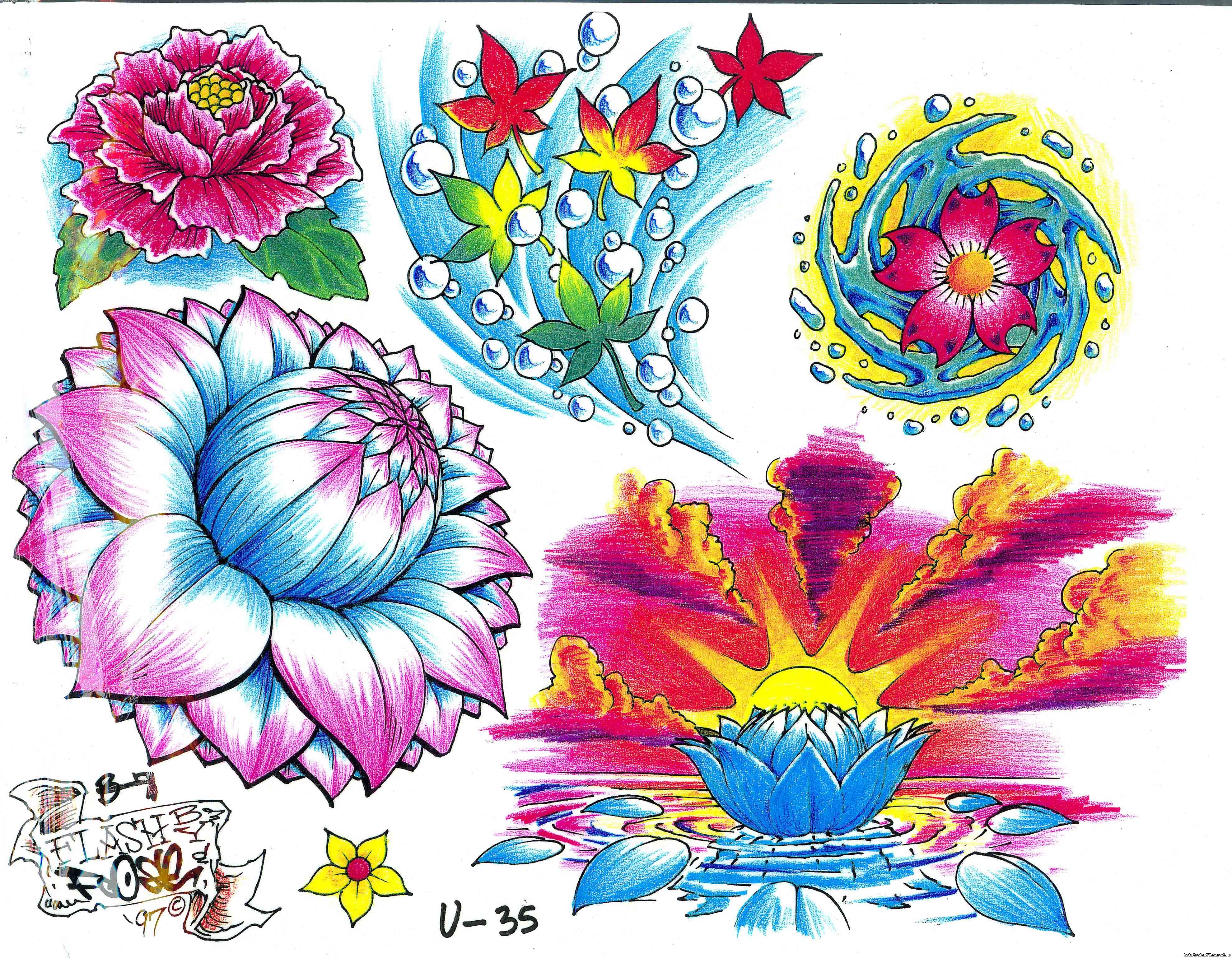 Татуировки цветы коллаж рисунок